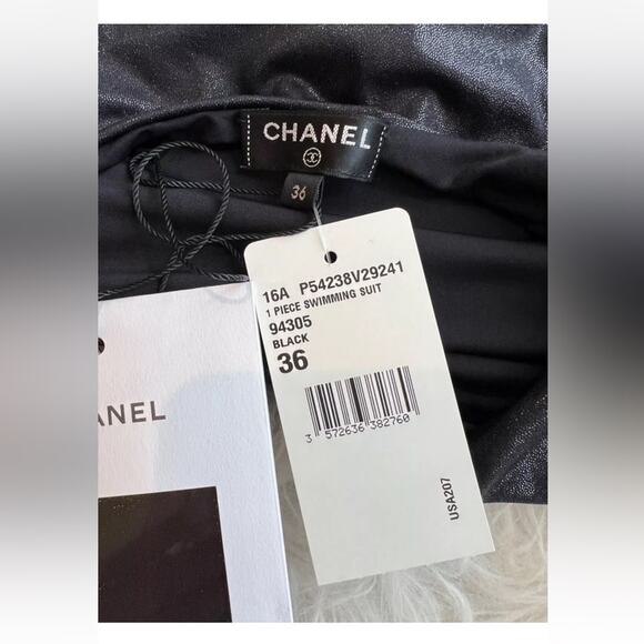 CHANEL 16A Black CC Logo ONE SHOULDER  Swimsuit FR36 US4 NEW w/tags - Picture 2 of 11